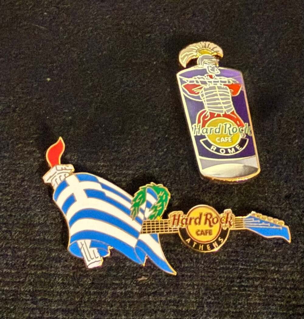 Lot of 2 Hard Rock Cafe Enamel Collector Pins Athens and Rome
